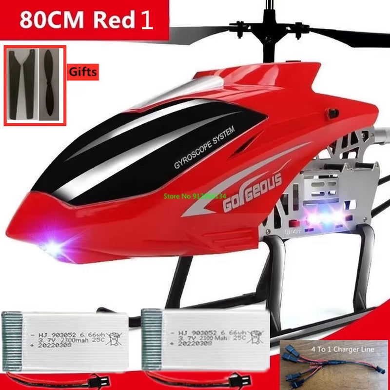 150M 80CM Large Alloy Electric RC Helicopter Drone Model Toy 3.5CH Anti-Fall Body LED Light Remote Control Helicopter Aircraft