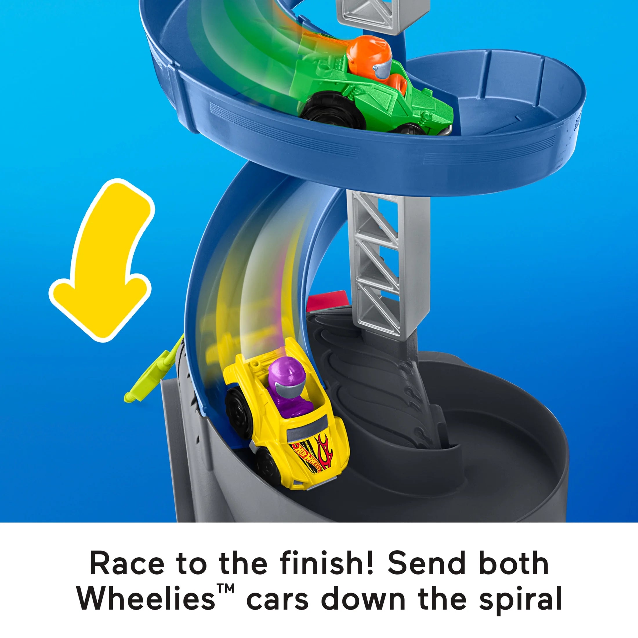 Hot Wheels Spiral Stunt Speedway Toddler Race Track Playset, 2 Toy Cars