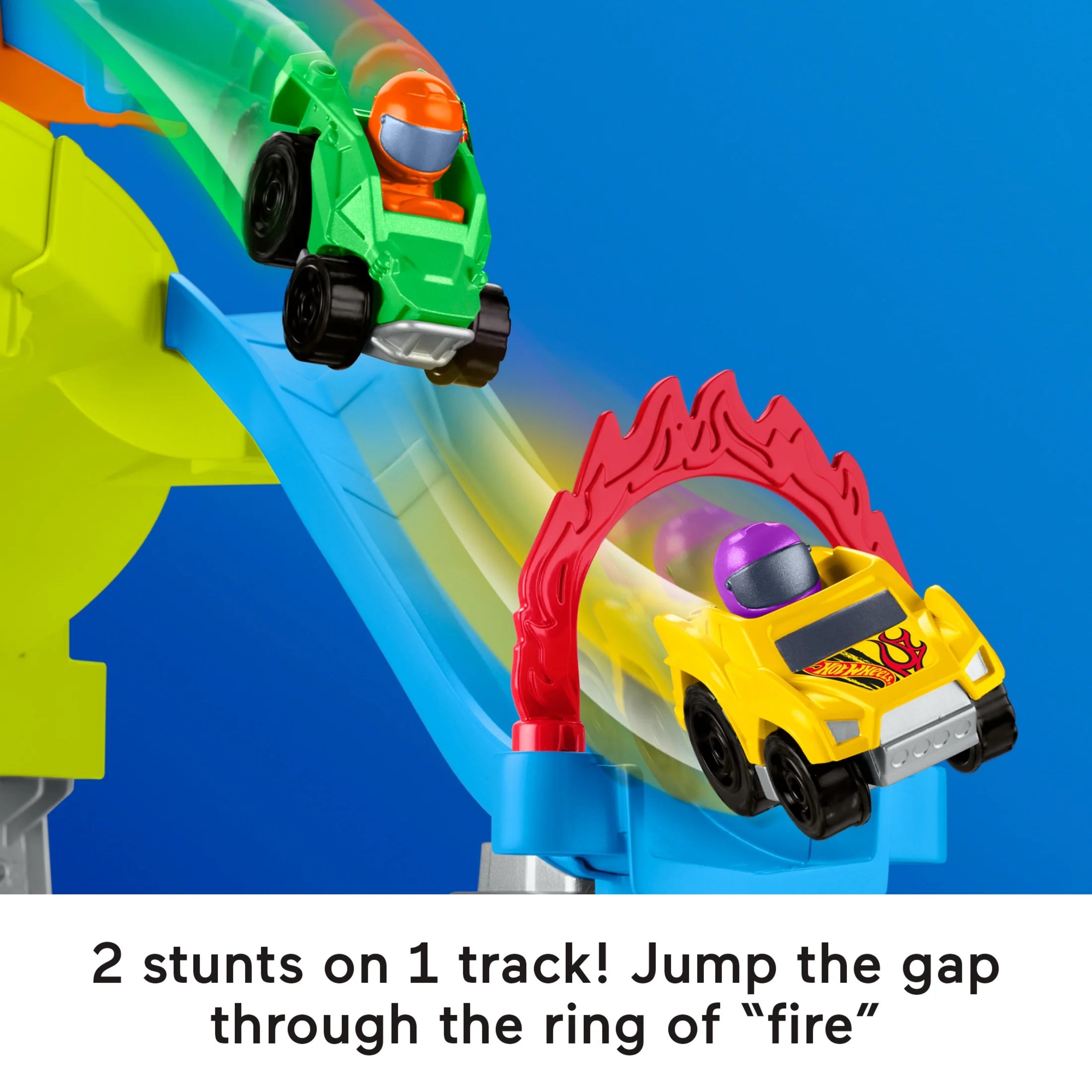 Hot Wheels Spiral Stunt Speedway Toddler Race Track Playset, 2 Toy Cars