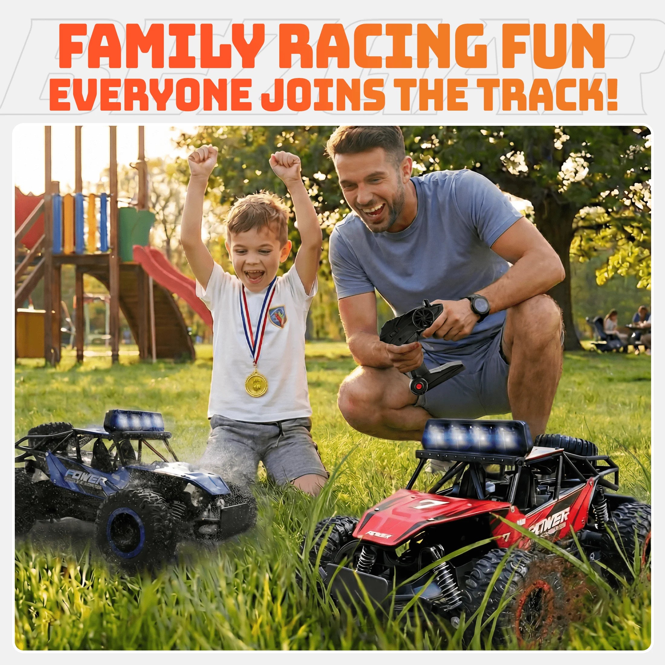 RC Cars, 1:14 Scale Off-Road RC Monster Truck with Lights, Metal Shell & 2 Batteries, 2.4Ghz Remote Control Car Crawler for Kids Adults