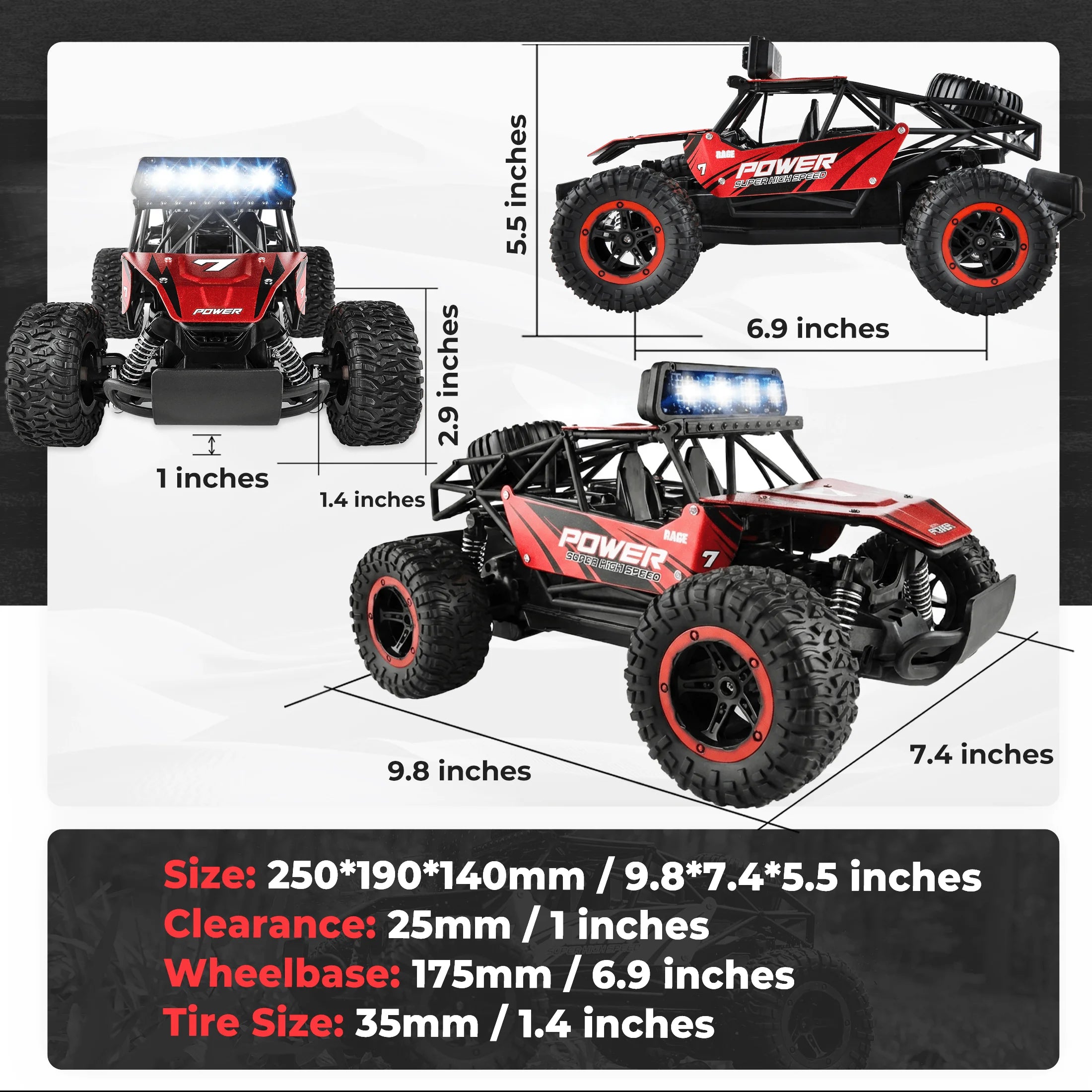 RC Cars, 1:14 Scale Off-Road RC Monster Truck with Lights, Metal Shell & 2 Batteries, 2.4Ghz Remote Control Car Crawler for Kids Adults