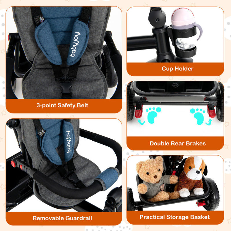 4-In-1 Baby Tricycle Toddler Trike with Convertible Seat