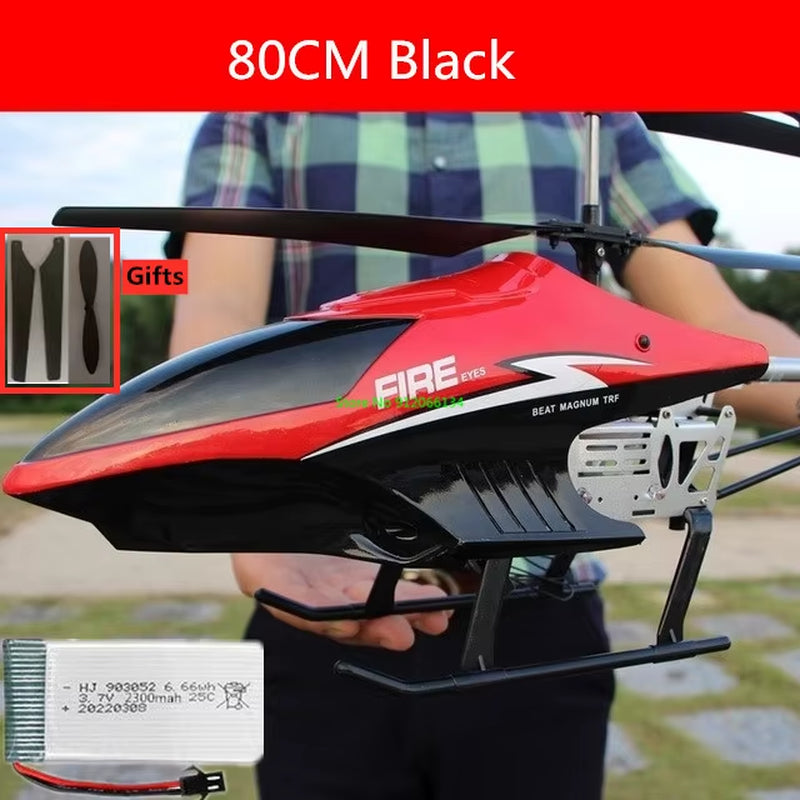 150M 80CM Large Alloy Electric RC Helicopter Drone Model Toy 3.5CH Anti-Fall Body LED Light Remote Control Helicopter Aircraft
