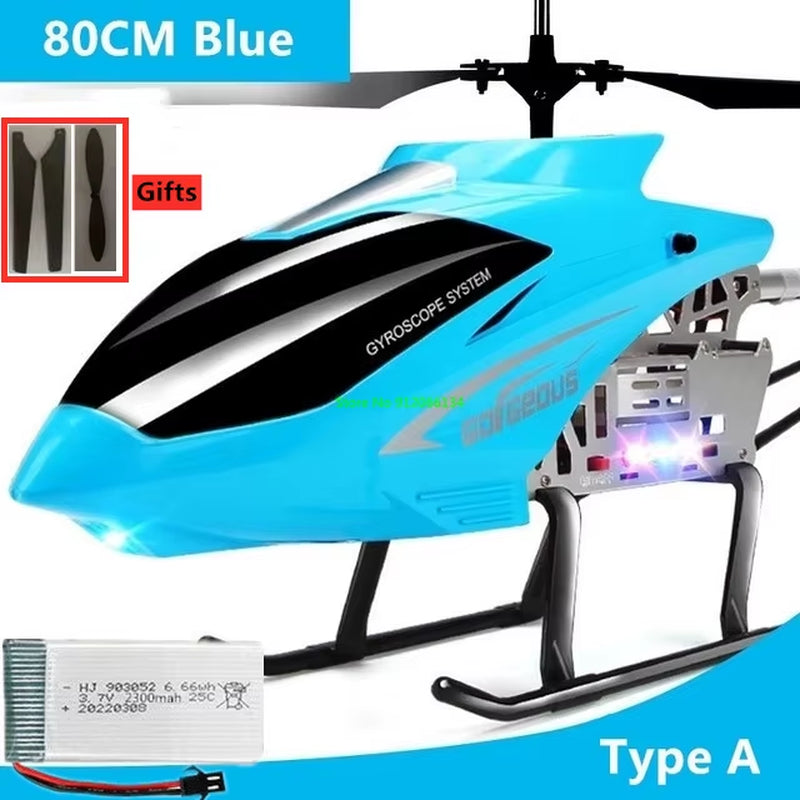 150M 80CM Large Alloy Electric RC Helicopter Drone Model Toy 3.5CH Anti-Fall Body LED Light Remote Control Helicopter Aircraft