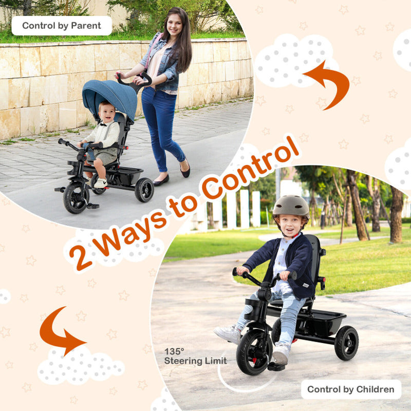 4-In-1 Baby Tricycle Toddler Trike with Convertible Seat