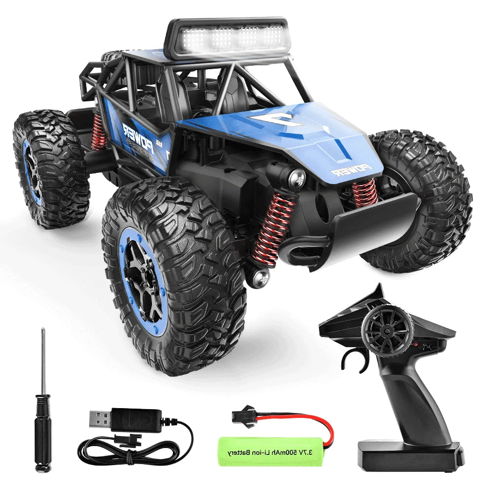 RC Cars, 1:14 Scale Off-Road RC Monster Truck with Lights, Metal Shell & 2 Batteries, 2.4Ghz Remote Control Car Crawler for Kids Adults