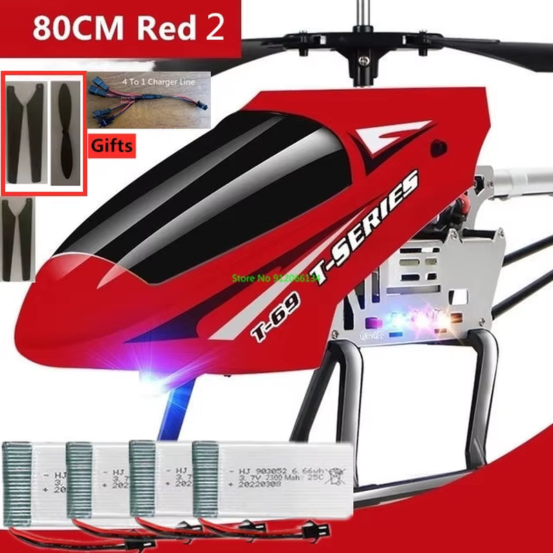 150M 80CM Large Alloy Electric RC Helicopter Drone Model Toy 3.5CH Anti-Fall Body LED Light Remote Control Helicopter Aircraft