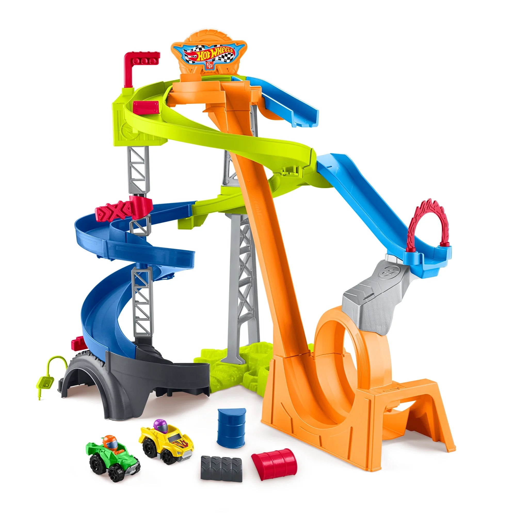 Hot Wheels Spiral Stunt Speedway Toddler Race Track Playset, 2 Toy Cars