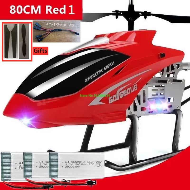150M 80CM Large Alloy Electric RC Helicopter Drone Model Toy 3.5CH Anti-Fall Body LED Light Remote Control Helicopter Aircraft