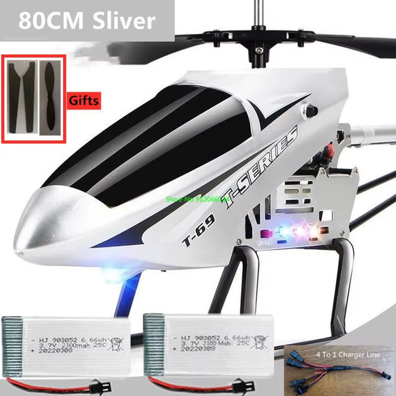 150M 80CM Large Alloy Electric RC Helicopter Drone Model Toy 3.5CH Anti-Fall Body LED Light Remote Control Helicopter Aircraft