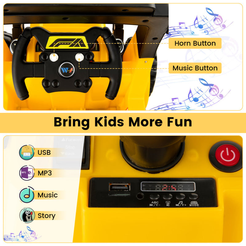 12V Kids Ride on Construction Tractor with Electric Adjustable Bucket