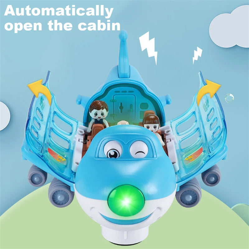 360 Rotating Electric Plane Airplane Toys for Kids Bump and Go Action Toddler Toy Plane with LED Flashing Light Sound for Boys