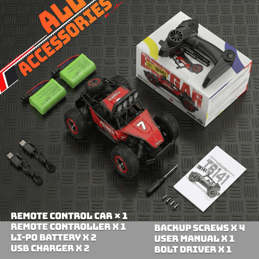 RC Cars, 1:14 Scale Off-Road RC Monster Truck with Lights, Metal Shell & 2 Batteries, 2.4Ghz Remote Control Car Crawler for Kids Adults