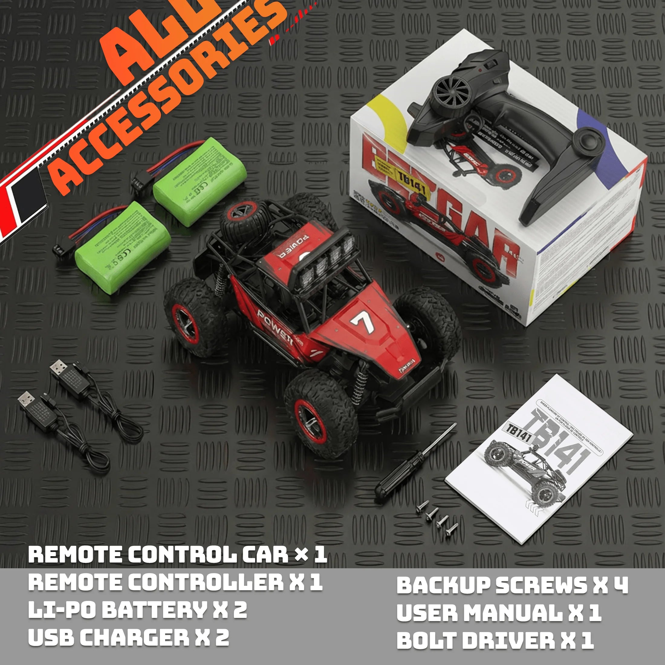 RC Cars, 1:14 Scale Off-Road RC Monster Truck with Lights, Metal Shell & 2 Batteries, 2.4Ghz Remote Control Car Crawler for Kids Adults