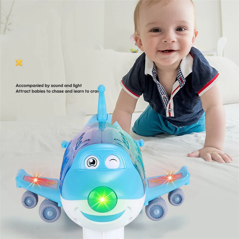 360 Rotating Electric Plane Airplane Toys for Kids Bump and Go Action Toddler Toy Plane with LED Flashing Light Sound for Boys