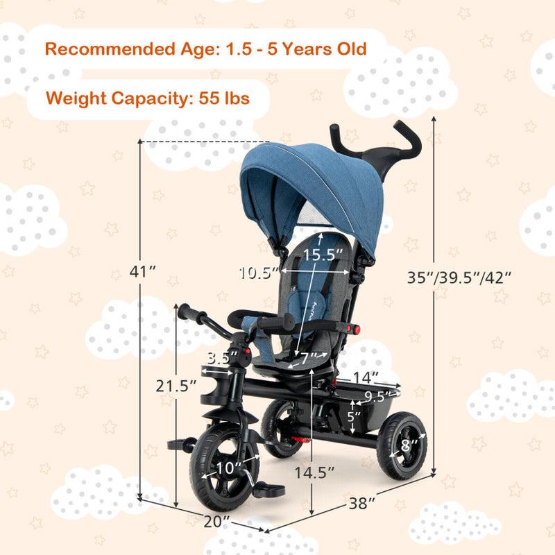 4-In-1 Baby Tricycle Toddler Trike with Convertible Seat