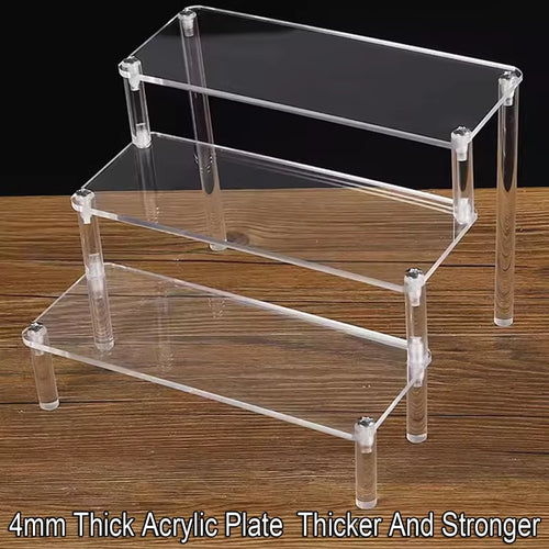 1-4 Tier Acrylic Display Stand Durable Display Rack for Cupcake Perfume Doll Transparent Trapezoidal Blind Box Storage Shelf