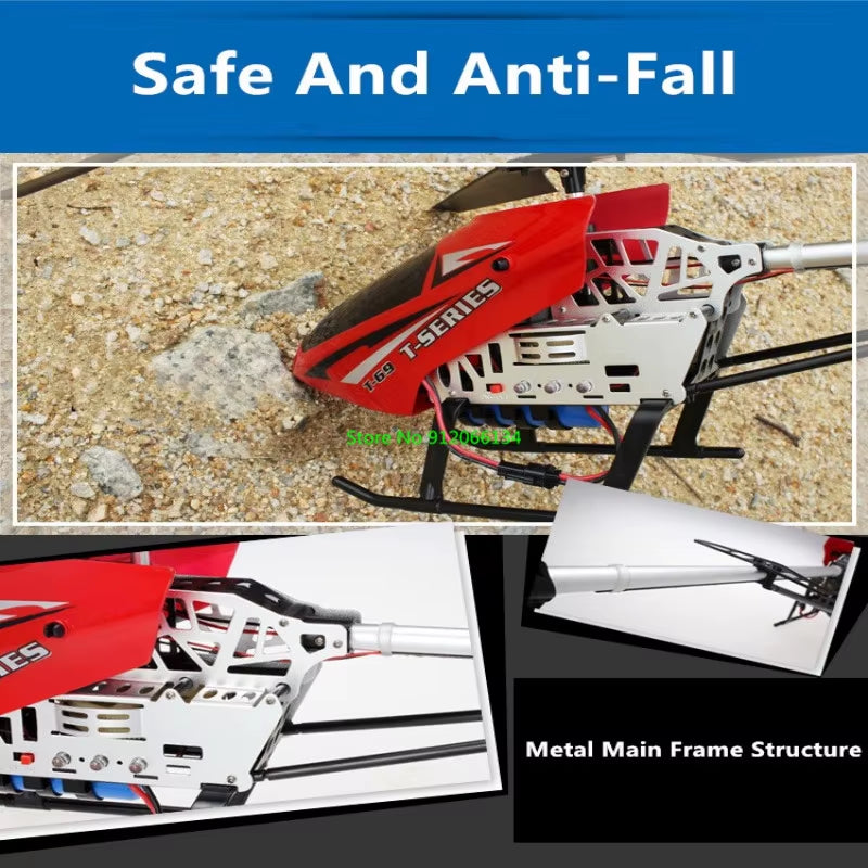150M 80CM Large Alloy Electric RC Helicopter Drone Model Toy 3.5CH Anti-Fall Body LED Light Remote Control Helicopter Aircraft