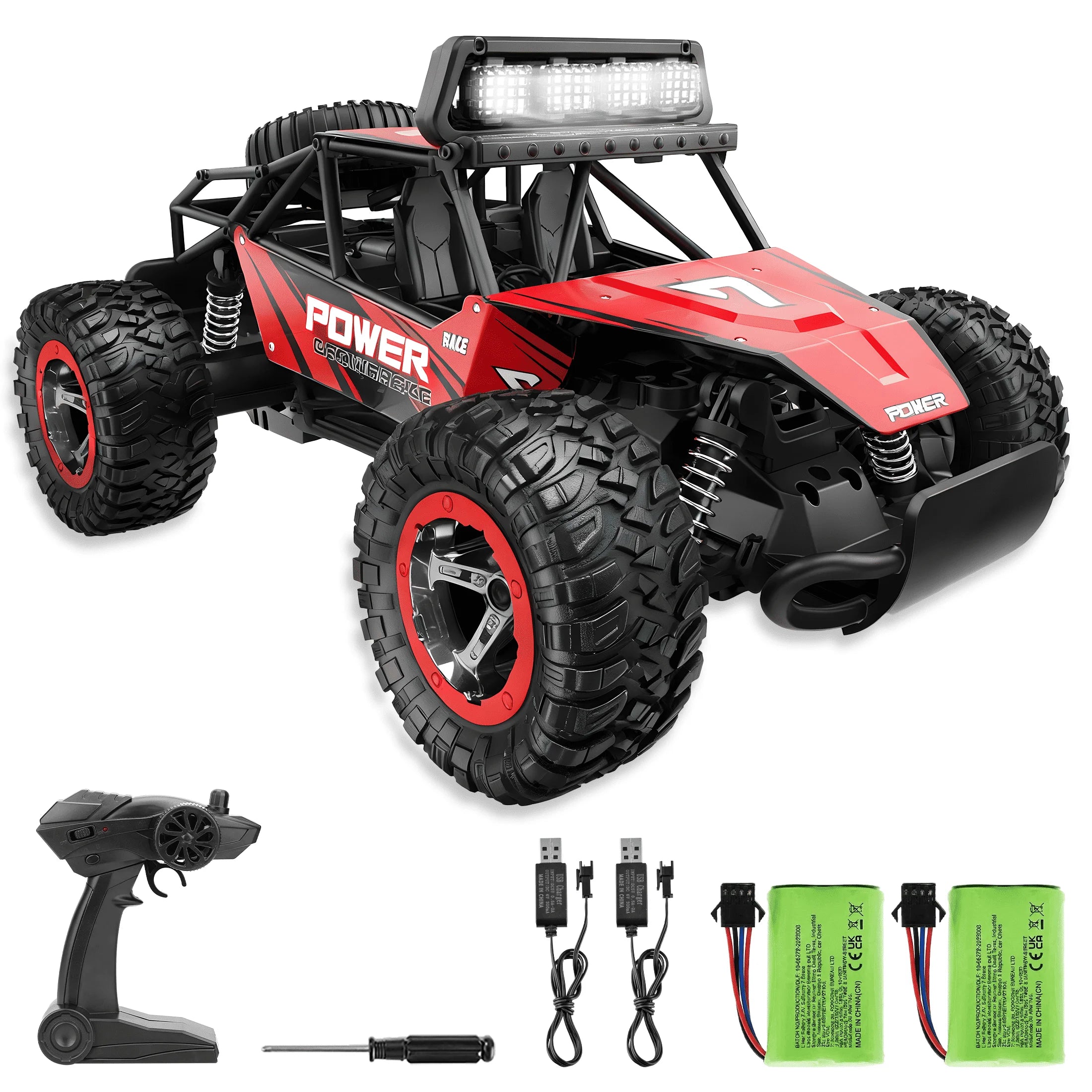 RC Cars, 1:14 Scale Off-Road RC Monster Truck with Lights, Metal Shell & 2 Batteries, 2.4Ghz Remote Control Car Crawler for Kids Adults
