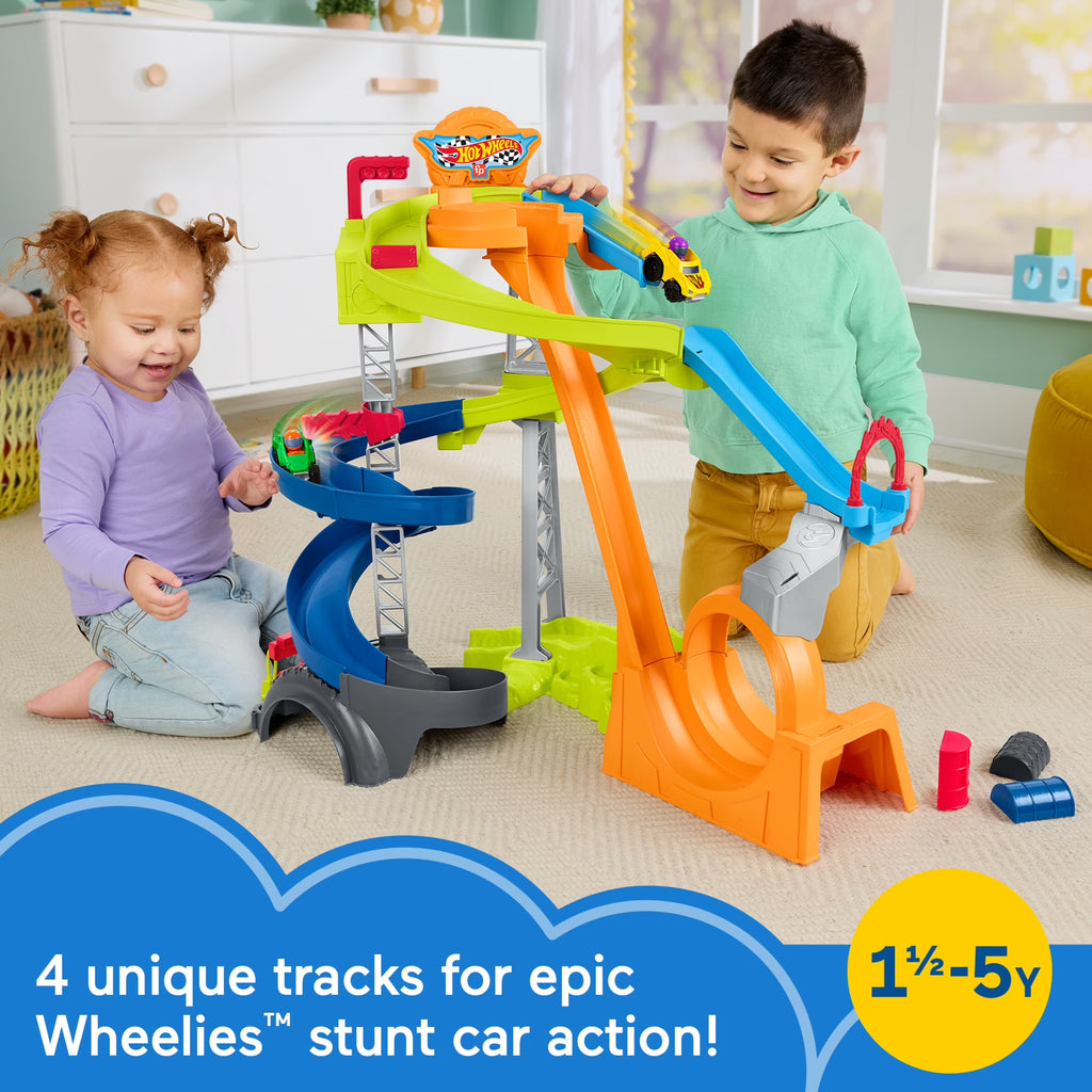 Hot Wheels Spiral Stunt Speedway Toddler Race Track Playset, 2 Toy Cars