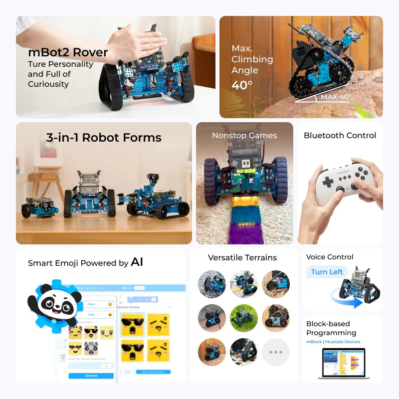 Mbot2 Rover Robotics Kit: Kid'S Interactive Emo Robot for Coding Learning and Outdoor Play