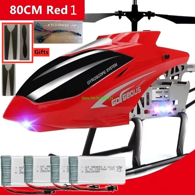 150M 80CM Large Alloy Electric RC Helicopter Drone Model Toy 3.5CH Anti-Fall Body LED Light Remote Control Helicopter Aircraft